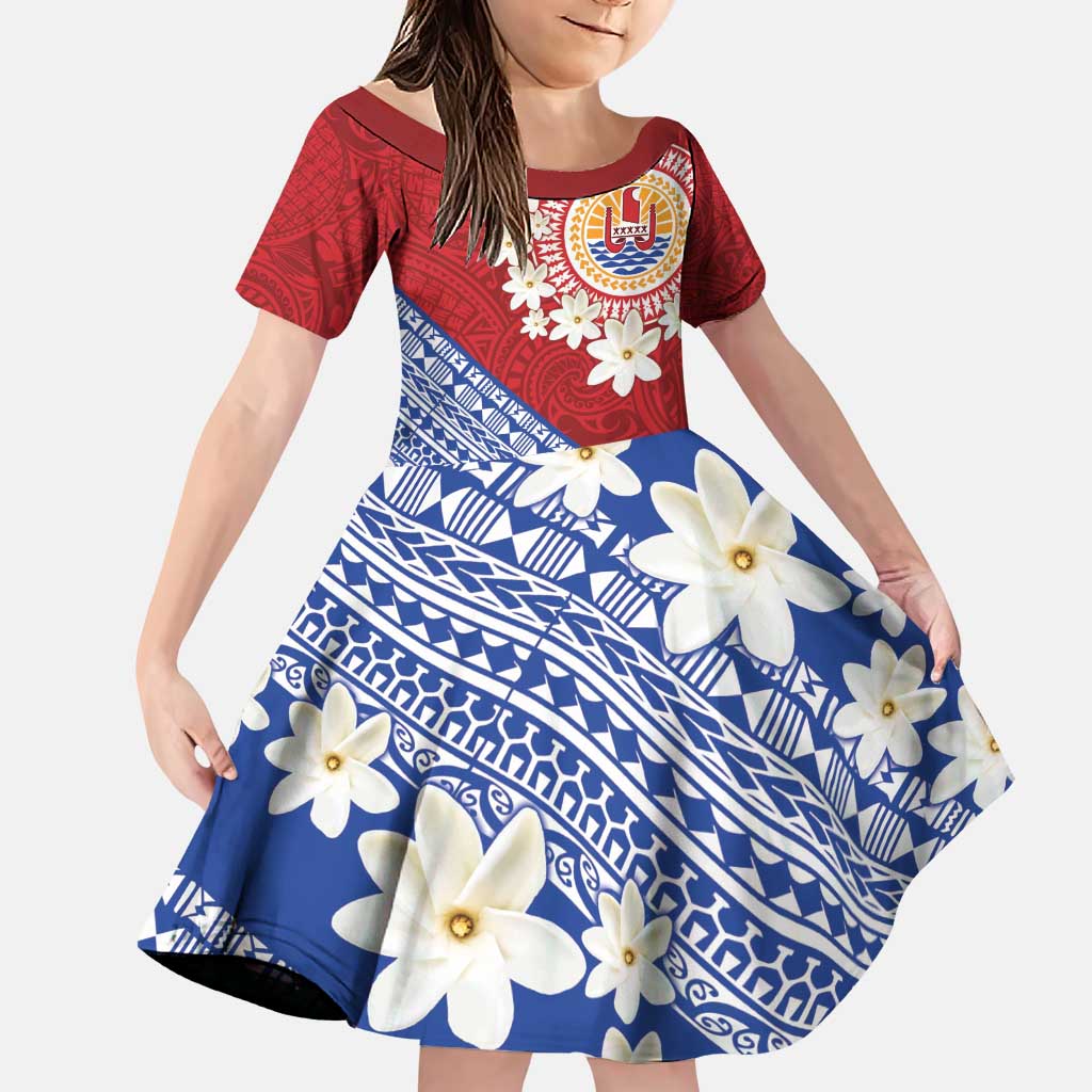 French Polynesia Family Matching Puletasi and Hawaiian Shirt Tahitian Tiare Flowers Tribal LT9 Daughter's Dress Red - Polynesian Pride