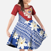 French Polynesia Family Matching Puletasi and Hawaiian Shirt Tahitian Tiare Flowers Tribal LT9 Daughter's Dress Red - Polynesian Pride