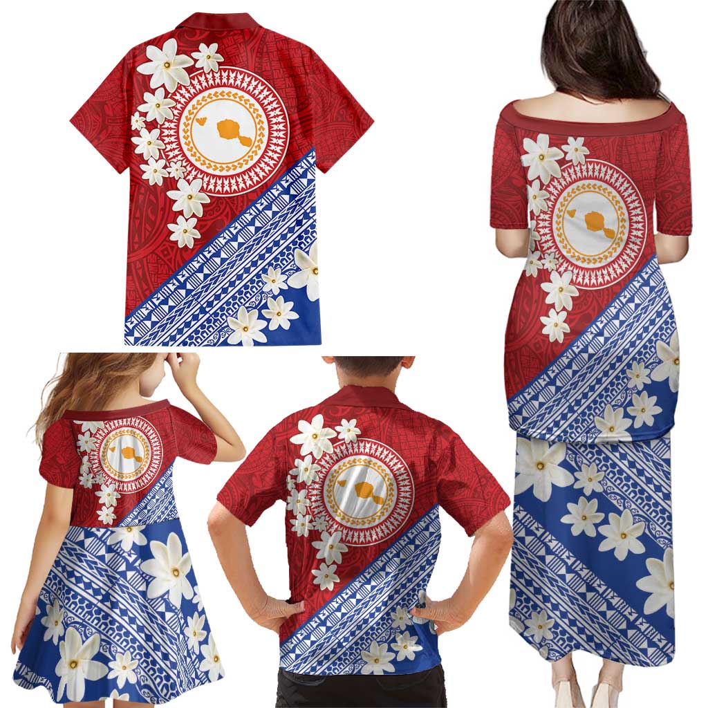 French Polynesia Family Matching Puletasi and Hawaiian Shirt Tahitian Tiare Flowers Tribal LT9 - Polynesian Pride