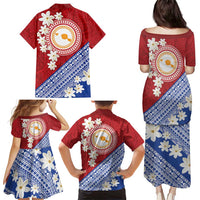 French Polynesia Family Matching Puletasi and Hawaiian Shirt Tahitian Tiare Flowers Tribal LT9 - Polynesian Pride