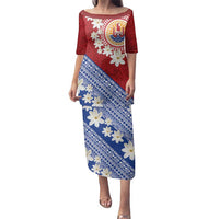 French Polynesia Family Matching Puletasi and Hawaiian Shirt Tahitian Tiare Flowers Tribal LT9 Mom's Dress Red - Polynesian Pride