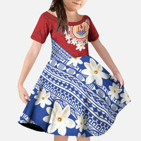 French Polynesia Family Matching Short Sleeve Bodycon Dress and Hawaiian Shirt Tahitian Tiare Flowers Tribal LT9 Daughter's Dress Red - Polynesian Pride