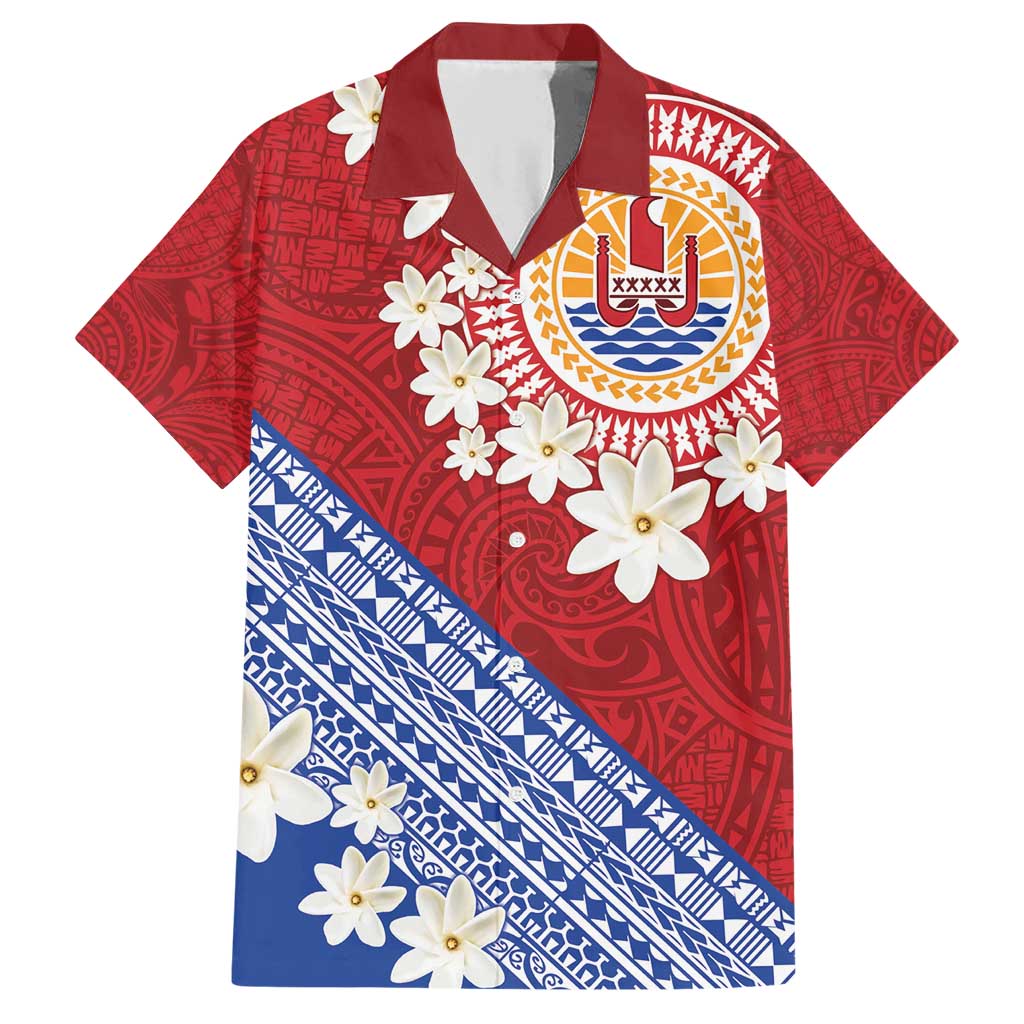 French Polynesia Family Matching Short Sleeve Bodycon Dress and Hawaiian Shirt Tahitian Tiare Flowers Tribal LT9 Dad's Shirt - Short Sleeve Red - Polynesian Pride