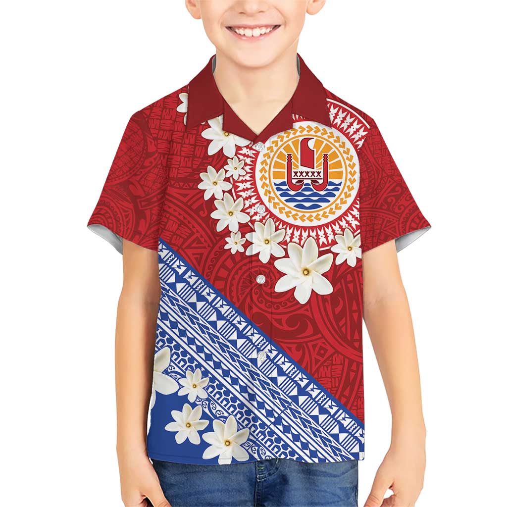 French Polynesia Family Matching Short Sleeve Bodycon Dress and Hawaiian Shirt Tahitian Tiare Flowers Tribal LT9 Son's Shirt Red - Polynesian Pride