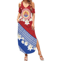 French Polynesia Family Matching Summer Maxi Dress and Hawaiian Shirt Tahitian Tiare Flowers Tribal