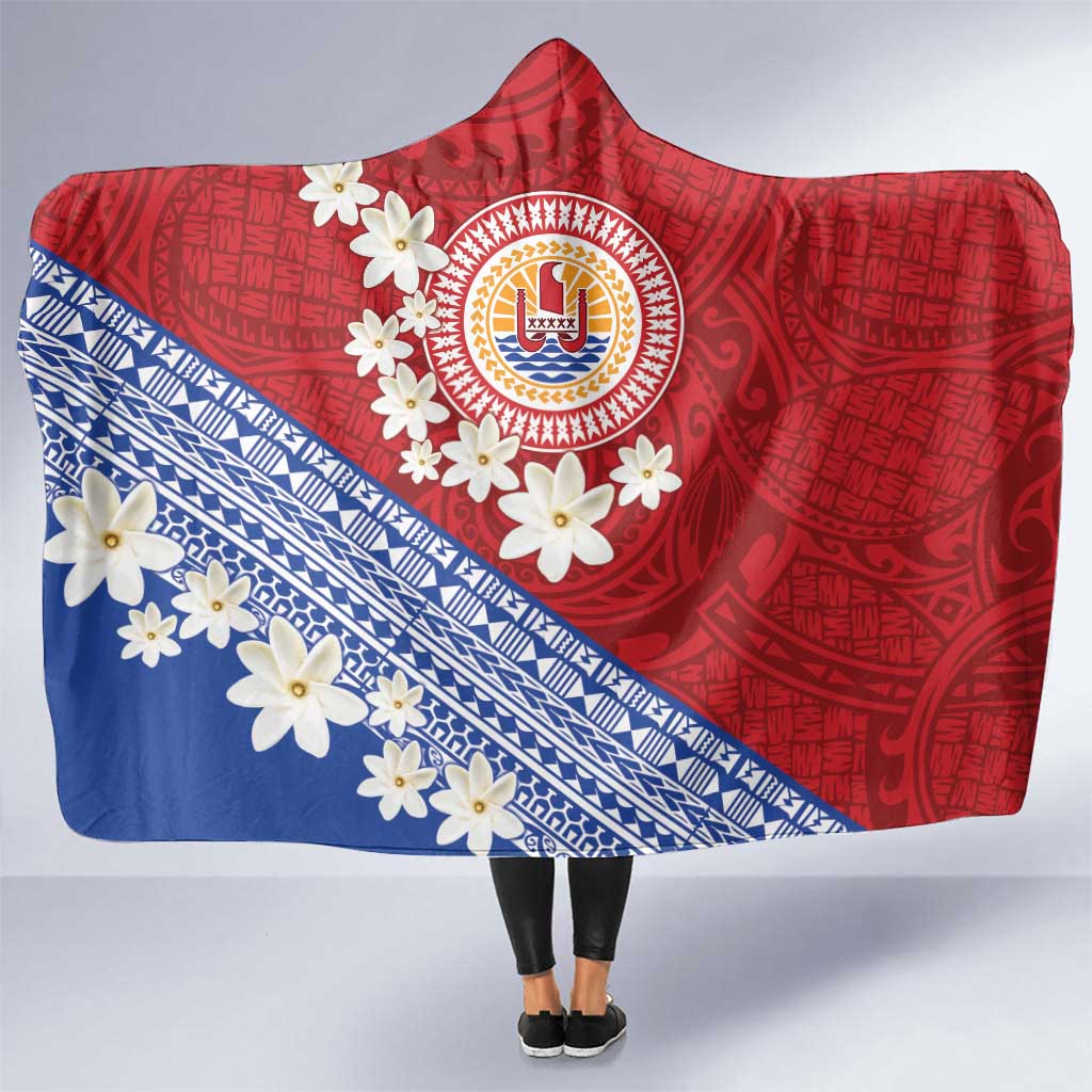 French Polynesia Hooded Blanket Tahitian Tiare Flowers Tribal