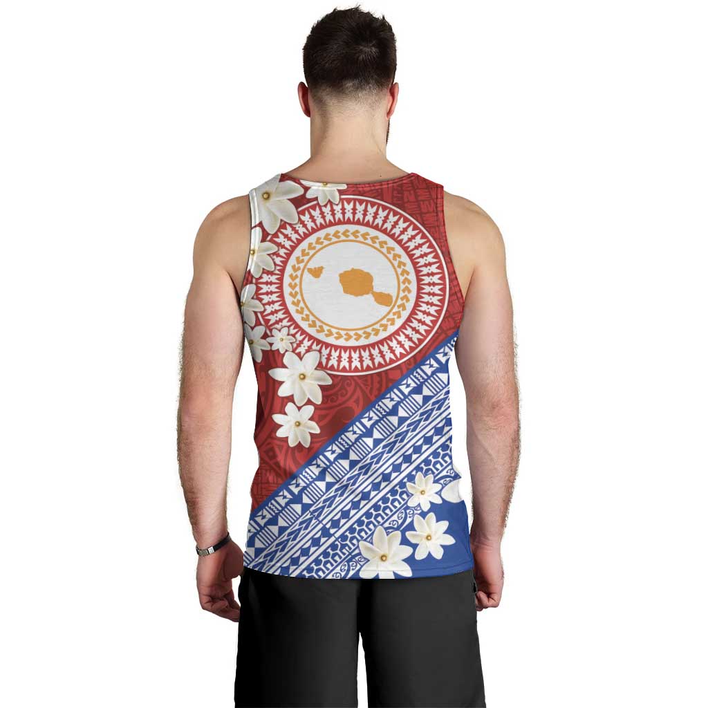 French Polynesia Men Tank Top Tahitian Tiare Flowers Tribal