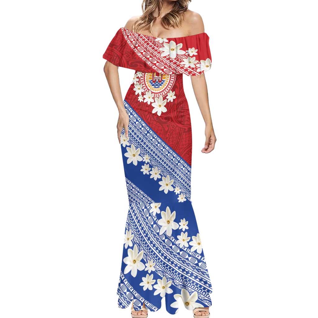 French Polynesia Mermaid Dress Tahitian Tiare Flowers Tribal