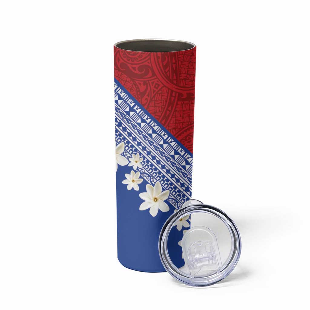 French Polynesia Skinny Tumbler Tahitian Tiare Flowers Tribal