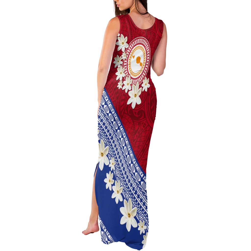 French Polynesia Tank Maxi Dress Tahitian Tiare Flowers Tribal