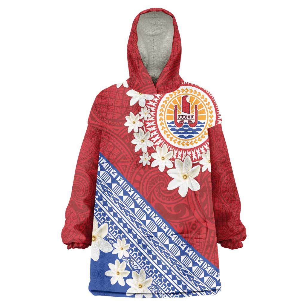 French Polynesia Wearable Blanket Hoodie Tahitian Tiare Flowers Tribal