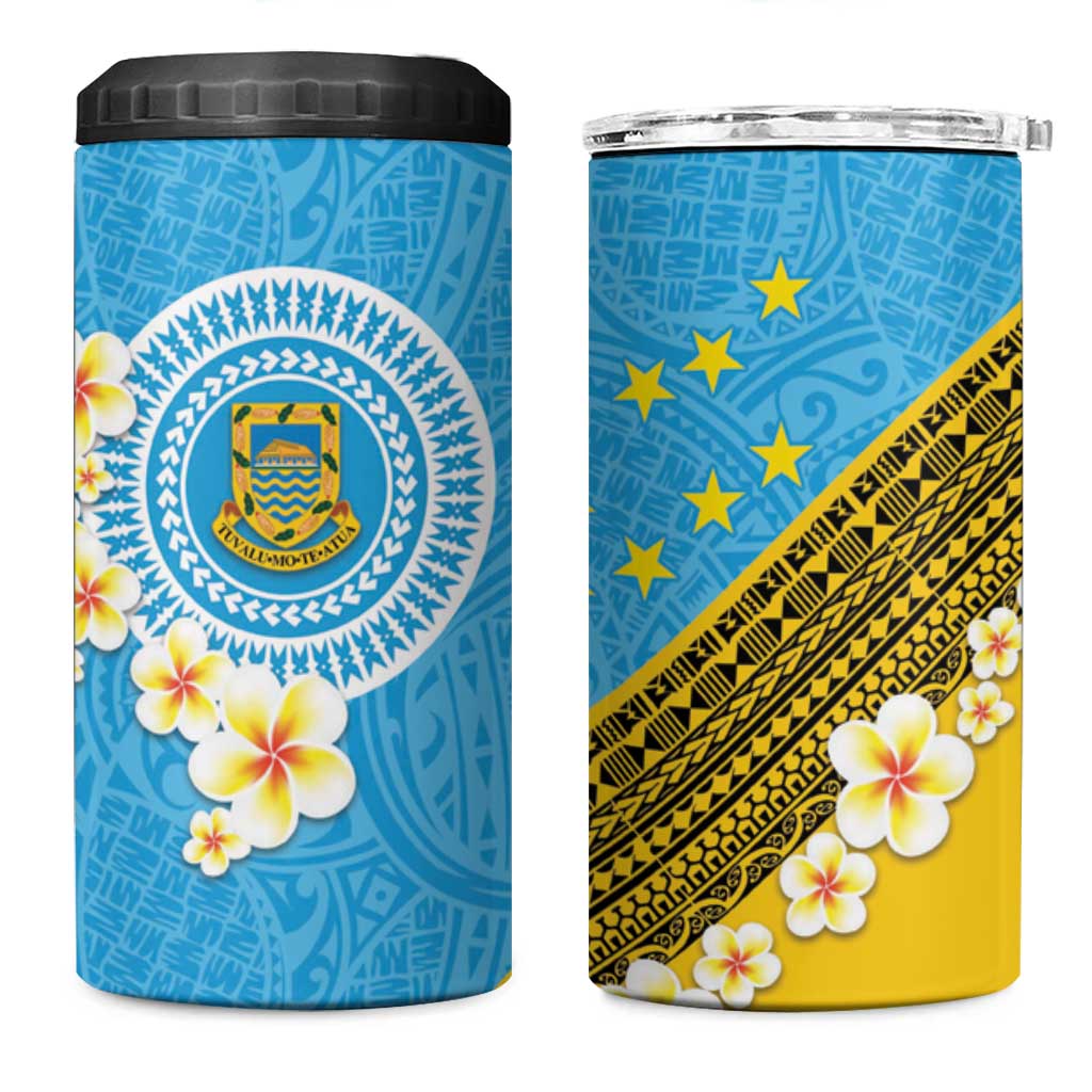 Tuvalu Plumeria Flowers 4 in 1 Can Cooler Tumbler Polynesian Tribal Pattern