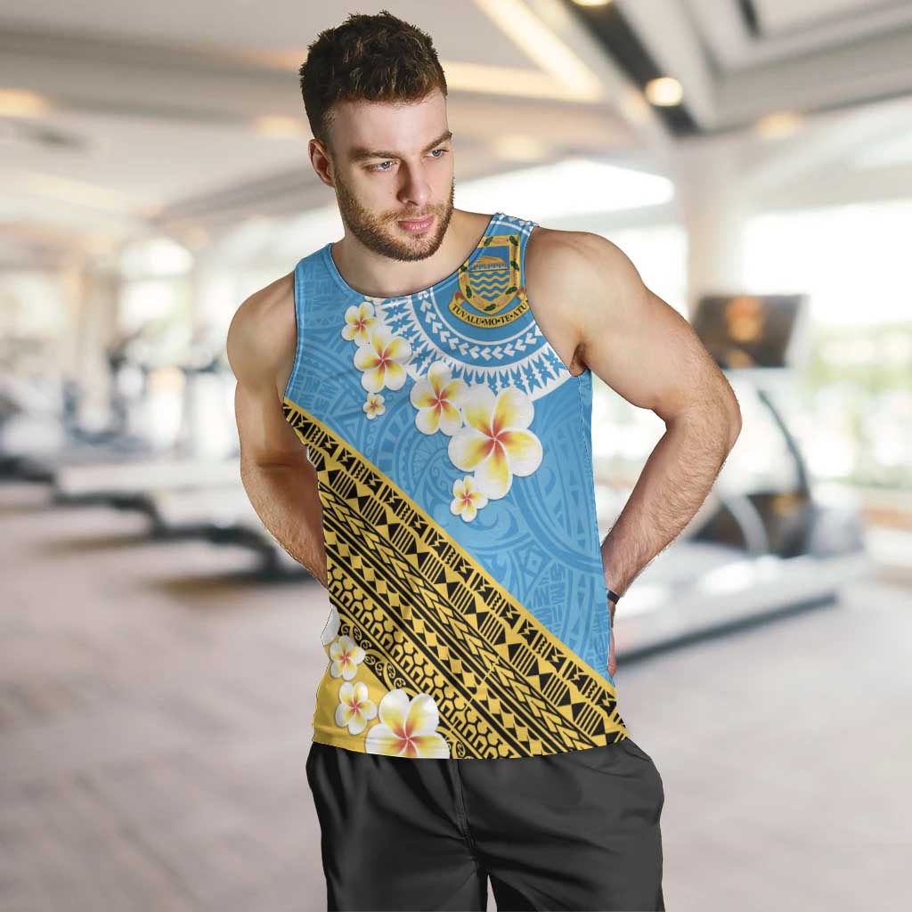 Tuvalu Plumeria Flowers Men Tank Top Polynesian Tribal Pattern