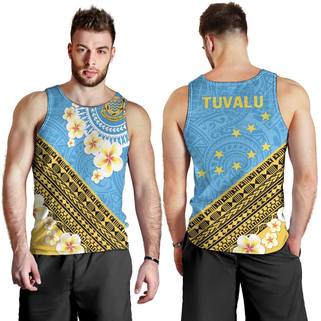 Tuvalu Plumeria Flowers Men Tank Top Polynesian Tribal Pattern