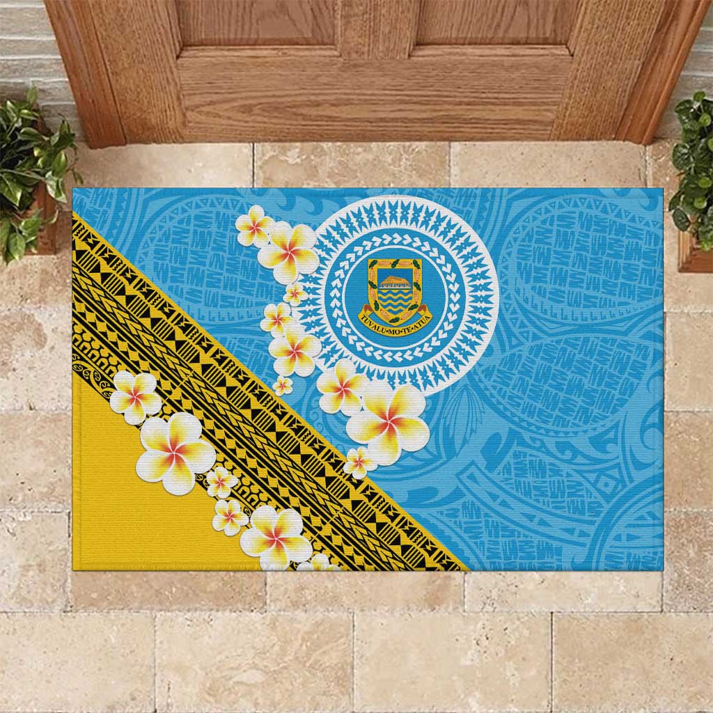 Tuvalu Plumeria Flowers Rubber Doormat Polynesian Tribal Pattern