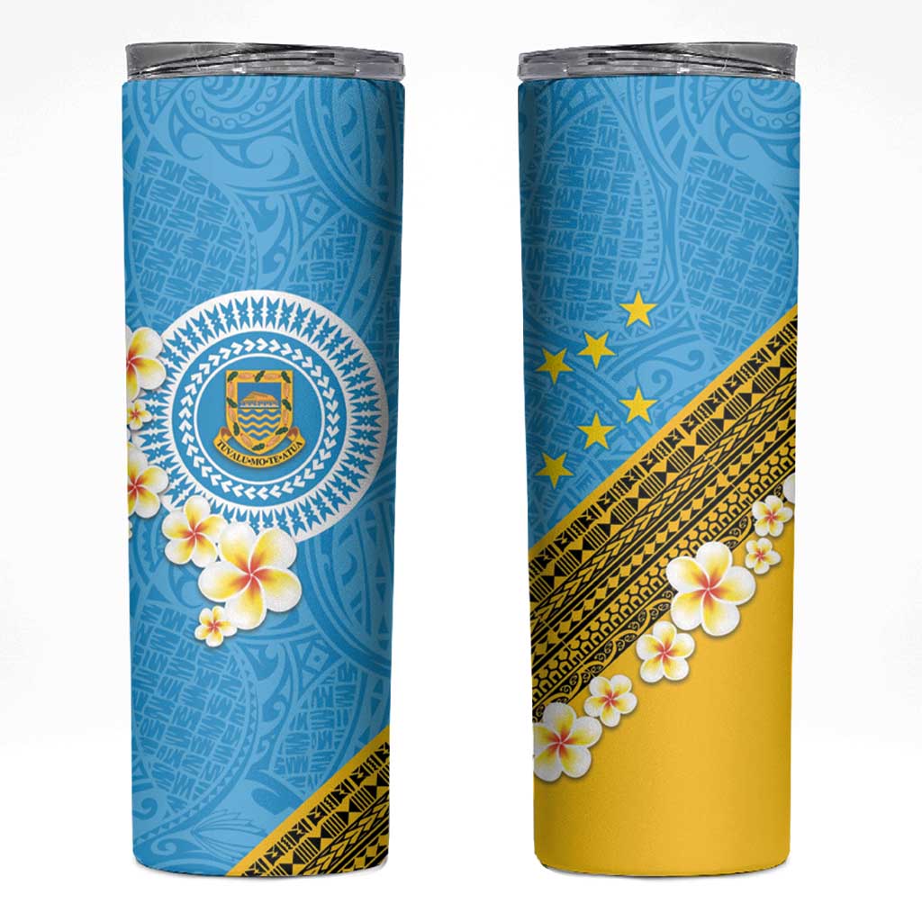 Tuvalu Plumeria Flowers Skinny Tumbler Polynesian Tribal Pattern