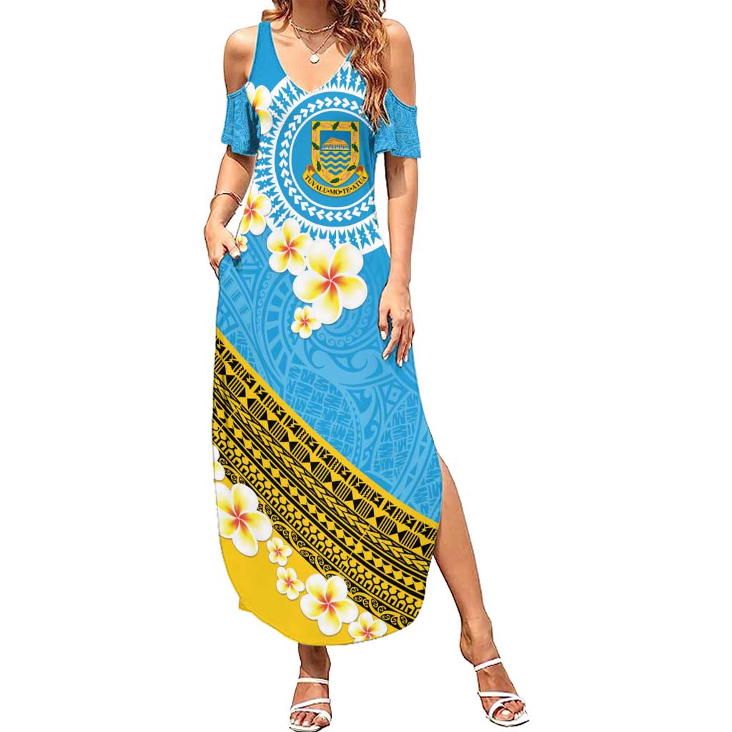 Tuvalu Plumeria Flowers Summer Maxi Dress Polynesian Tribal Pattern