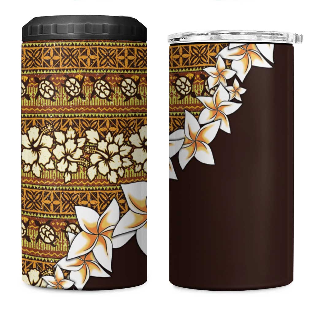 Vintage Hibiscus Turtle Pattern 4 in 1 Can Cooler Tumbler with Plumeria Half Style