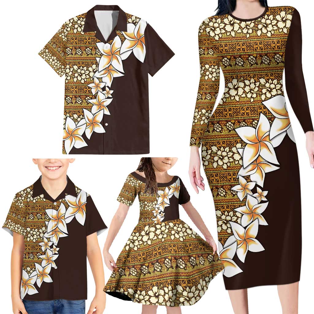 Vintage Hibiscus Turtle Pattern Family Matching Long Sleeve Bodycon Dress and Hawaiian Shirt with Plumeria Half Style LT9 - Polynesian Pride