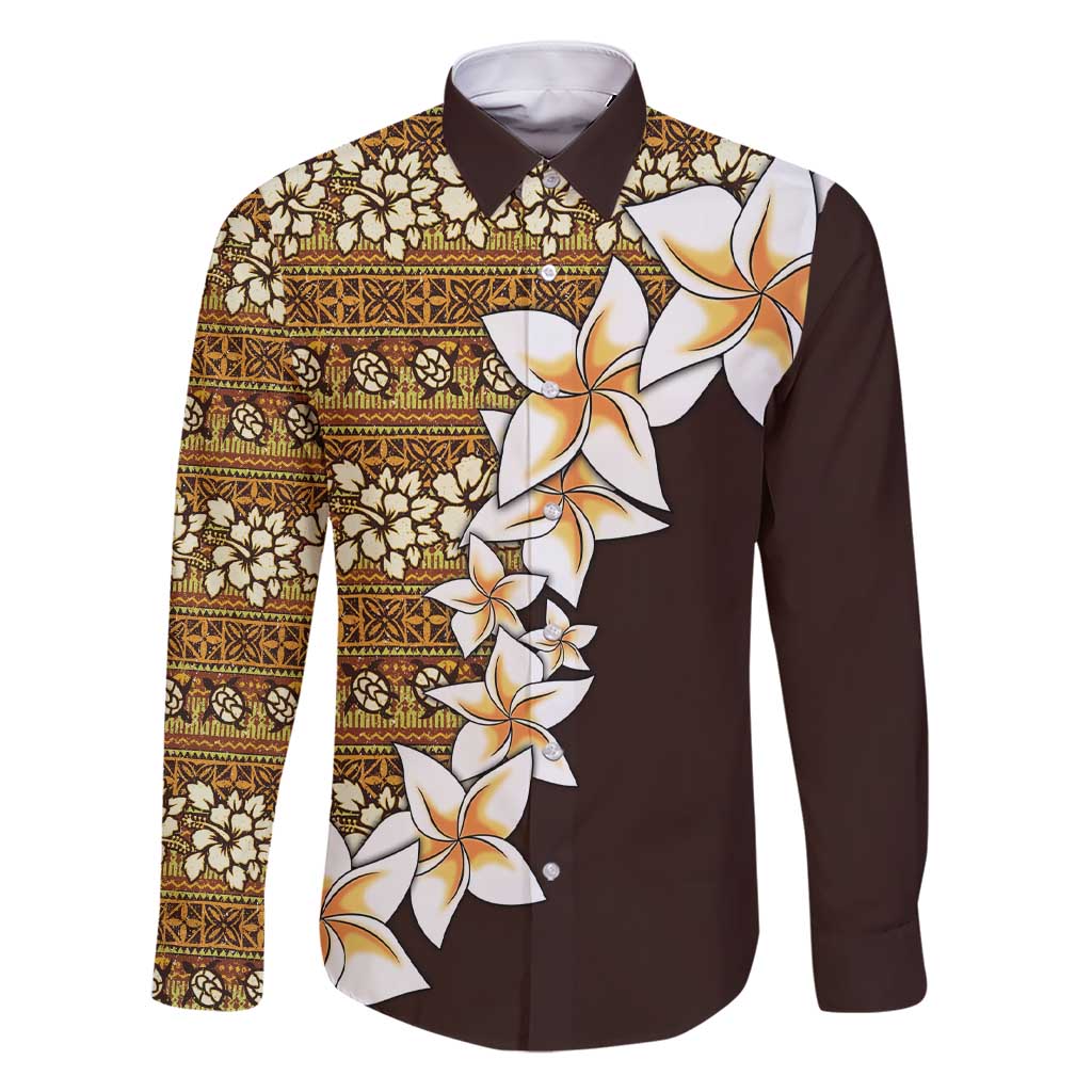 Vintage Hibiscus Turtle Pattern Family Matching Short Sleeve Bodycon Dress and Hawaiian Shirt with Plumeria Half Style LT9 Dad's Shirt - Long Sleeve Gold - Polynesian Pride