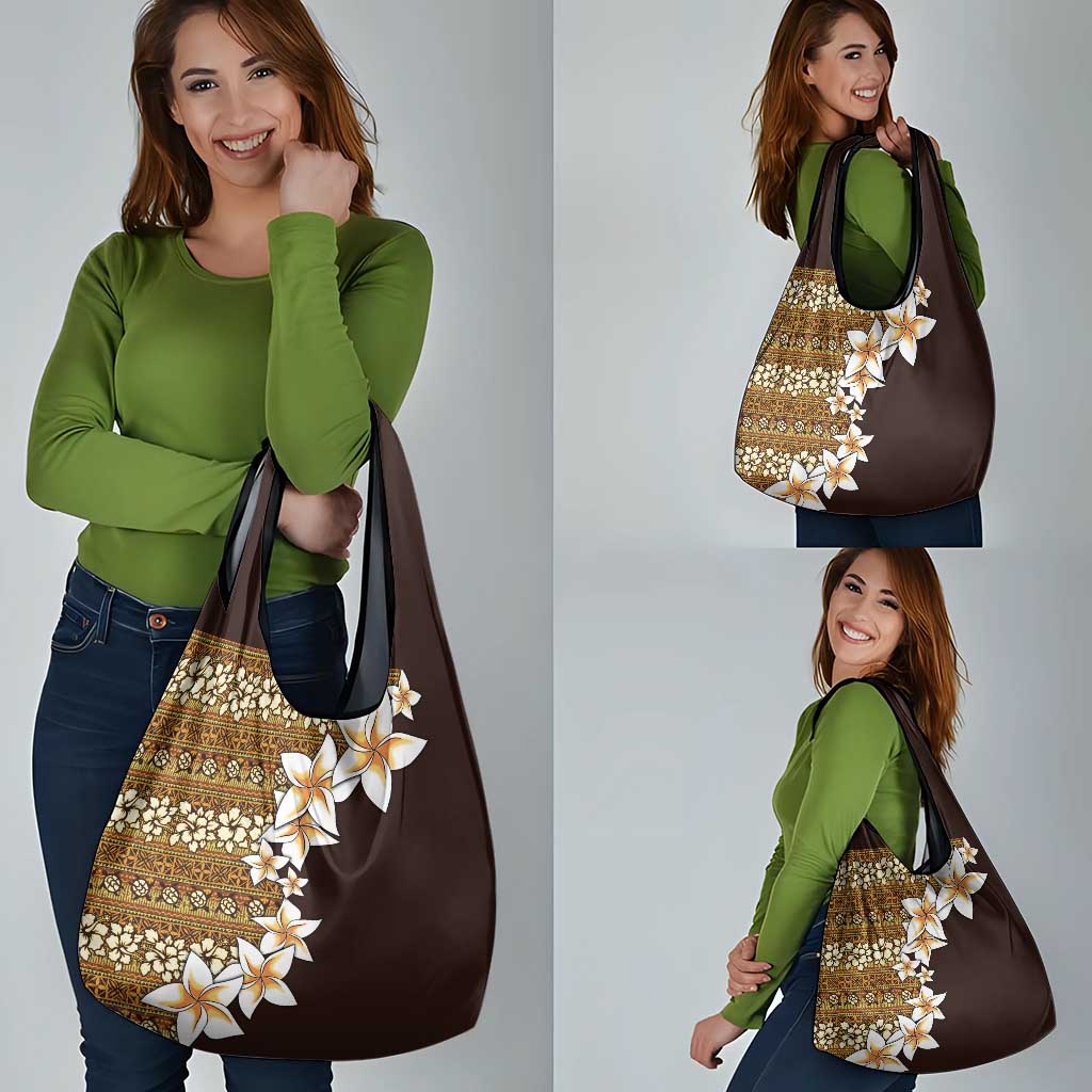 Vintage Hibiscus Turtle Pattern Grocery Bag with Plumeria Half Style