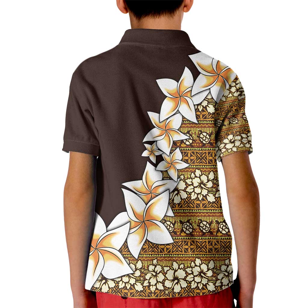 Vintage Hibiscus Turtle Pattern Kid Polo Shirt with Plumeria Half Style