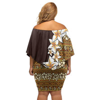 Vintage Hibiscus Turtle Pattern Off Shoulder Short Dress with Plumeria Half Style