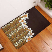 Vintage Hibiscus Turtle Pattern Rubber Doormat with Plumeria Half Style
