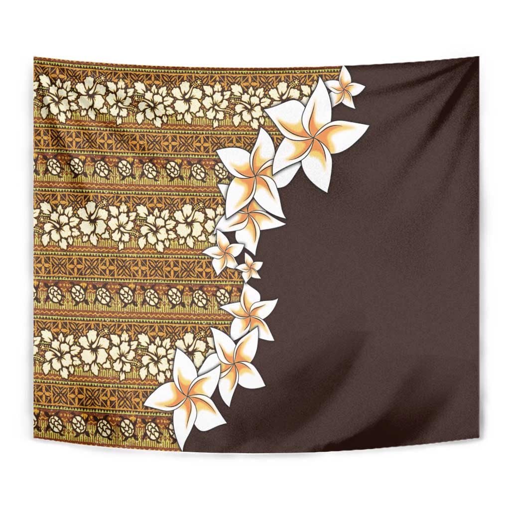 Vintage Hibiscus Turtle Pattern Tapestry with Plumeria Half Style