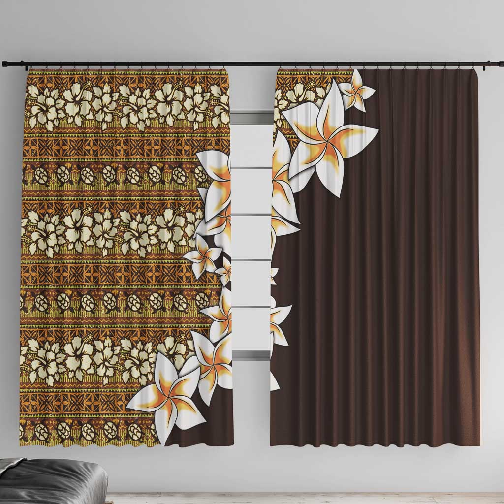 Vintage Hibiscus Turtle Pattern Window Curtain with Plumeria Half Style