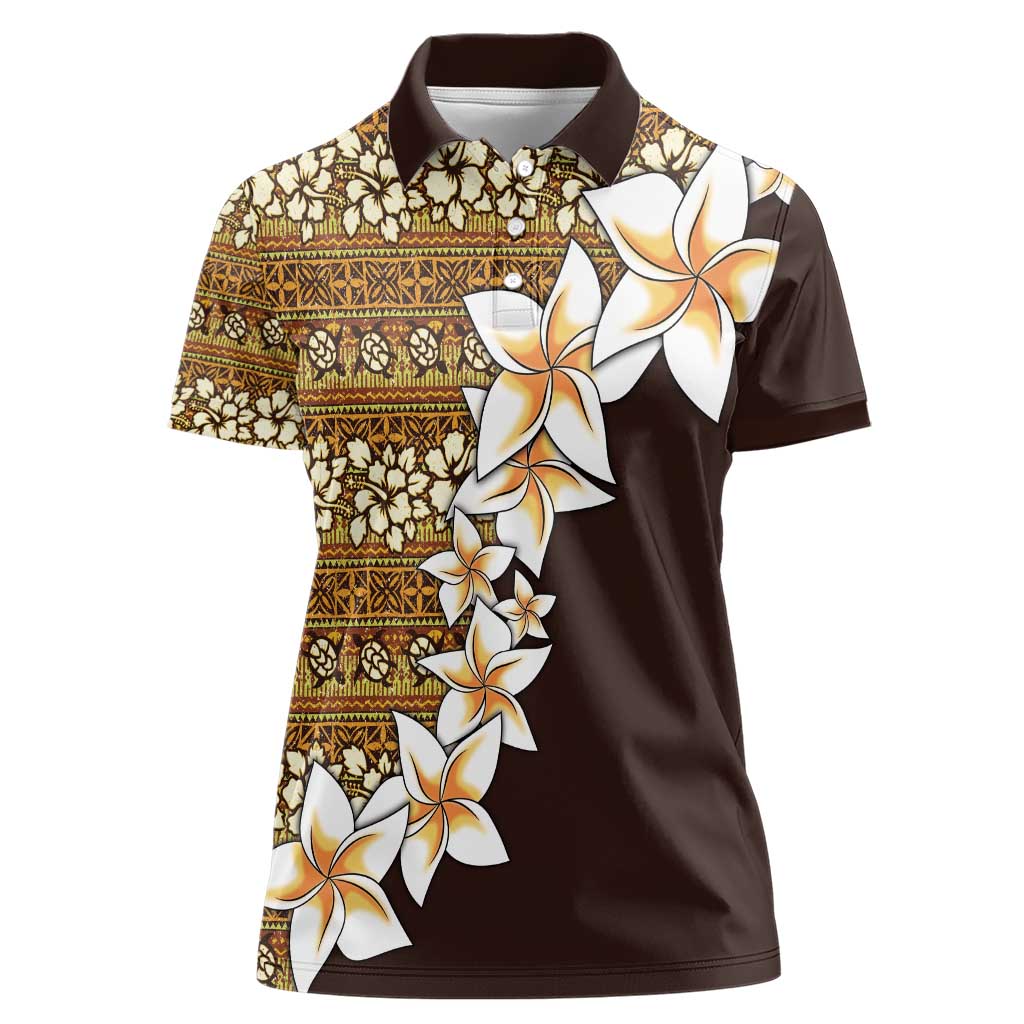 Vintage Hibiscus Turtle Pattern Women Polo Shirt with Plumeria Half Style