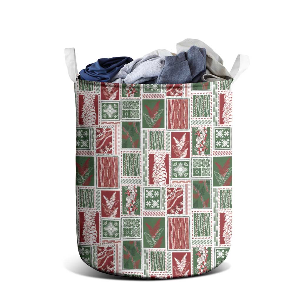 Mele Kalikimaka Hawaiian Quilt and Lei Patchwork Laundry Basket - Polynesian Pride