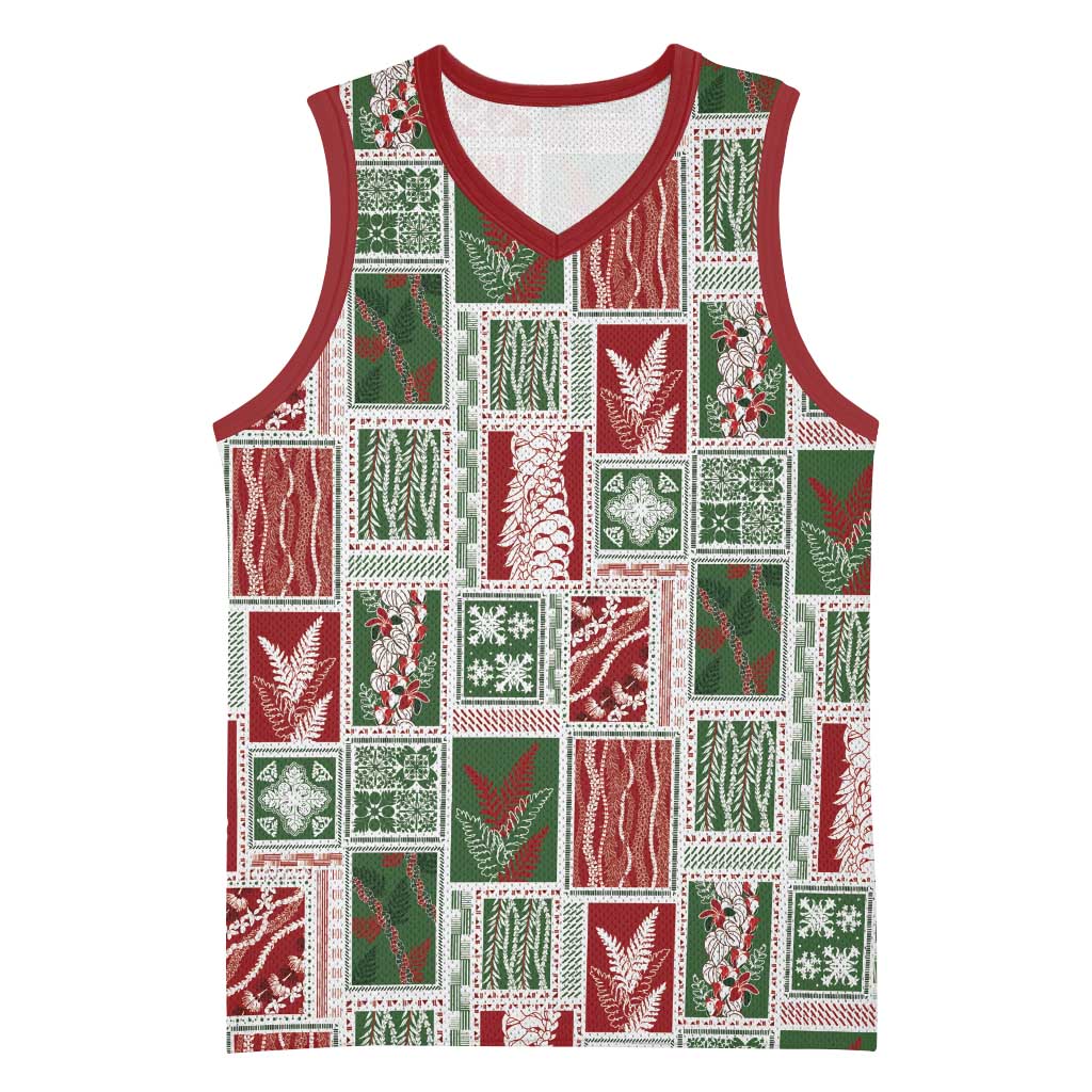 Mele Kalikimaka Hawaiian Quilt and Lei Patchwork Basketball Jersey - Polynesian Pride