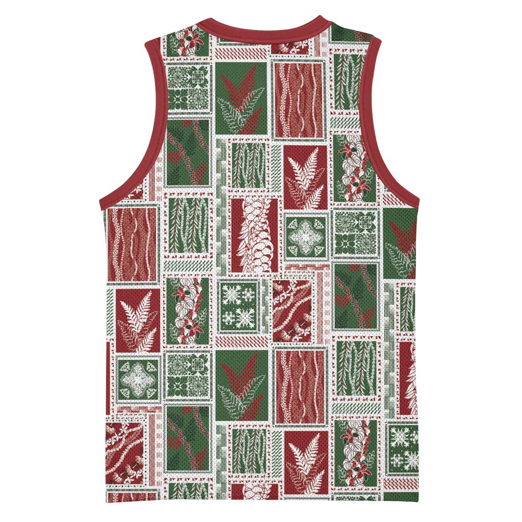Mele Kalikimaka Hawaiian Quilt and Lei Patchwork Basketball Jersey - Polynesian Pride