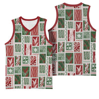 Mele Kalikimaka Hawaiian Quilt and Lei Patchwork Basketball Jersey - Polynesian Pride