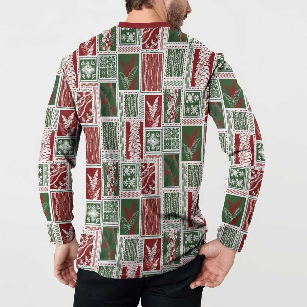 Mele Kalikimaka Hawaiian Quilt and Lei Patchwork Button Sweatshirt - Polynesian Pride