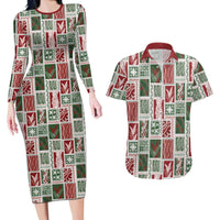Mele Kalikimaka Hawaiian Quilt and Lei Patchwork Couples Matching Long Sleeve Bodycon Dress and Hawaiian Shirt - Polynesian Pride