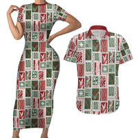 Mele Kalikimaka Hawaiian Quilt and Lei Patchwork Couples Matching Short Sleeve Bodycon Dress and Hawaiian Shirt - Polynesian Pride