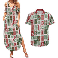 Mele Kalikimaka Hawaiian Quilt and Lei Patchwork Couples Matching Summer Maxi Dress and Hawaiian Shirt - Polynesian Pride