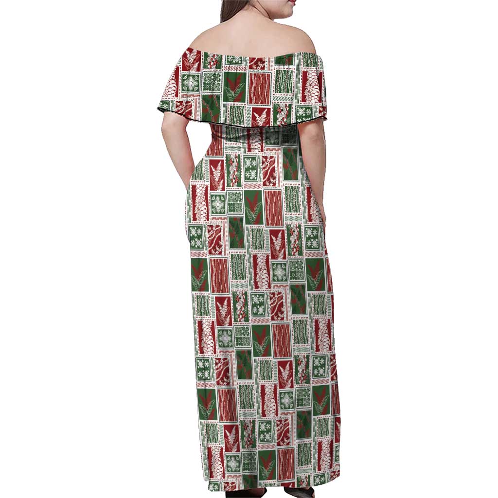 Mele Kalikimaka Hawaiian Quilt and Lei Patchwork Family Matching Off Shoulder Maxi Dress and Hawaiian Shirt - Polynesian Pride
