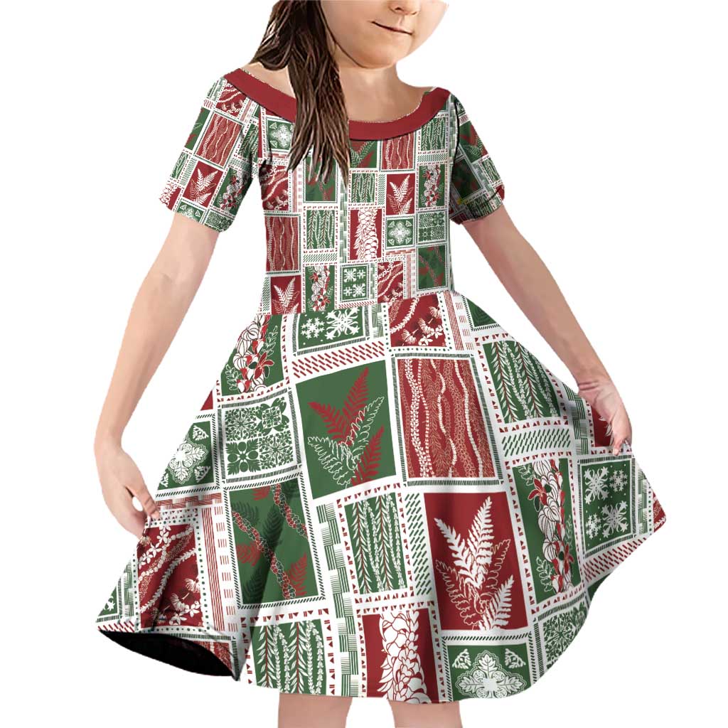 Mele Kalikimaka Hawaiian Quilt and Lei Patchwork Family Matching Off Shoulder Short Dress and Hawaiian Shirt - Polynesian Pride