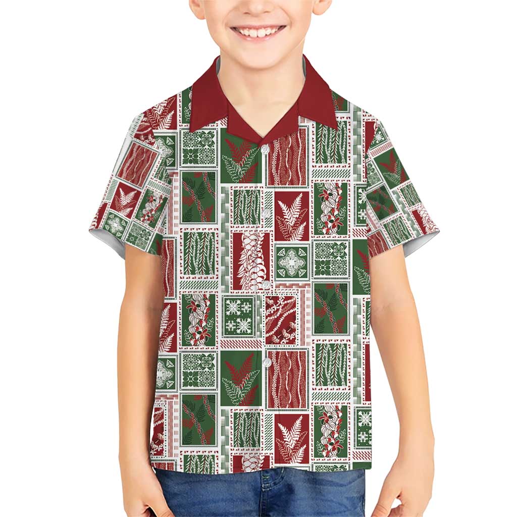 Mele Kalikimaka Hawaiian Quilt and Lei Patchwork Kid Hawaiian Shirt - Polynesian Pride