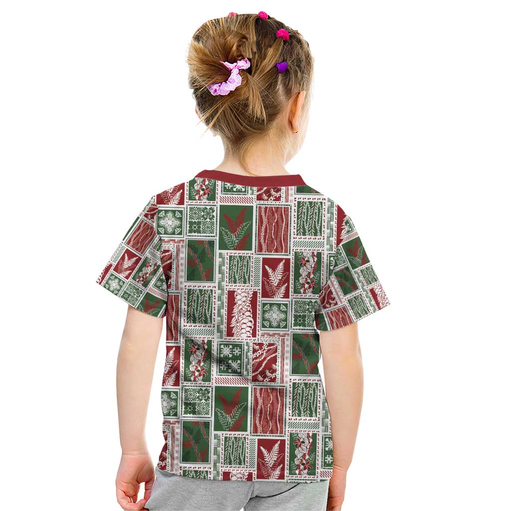 Mele Kalikimaka Hawaiian Quilt and Lei Patchwork Kid T Shirt - Polynesian Pride