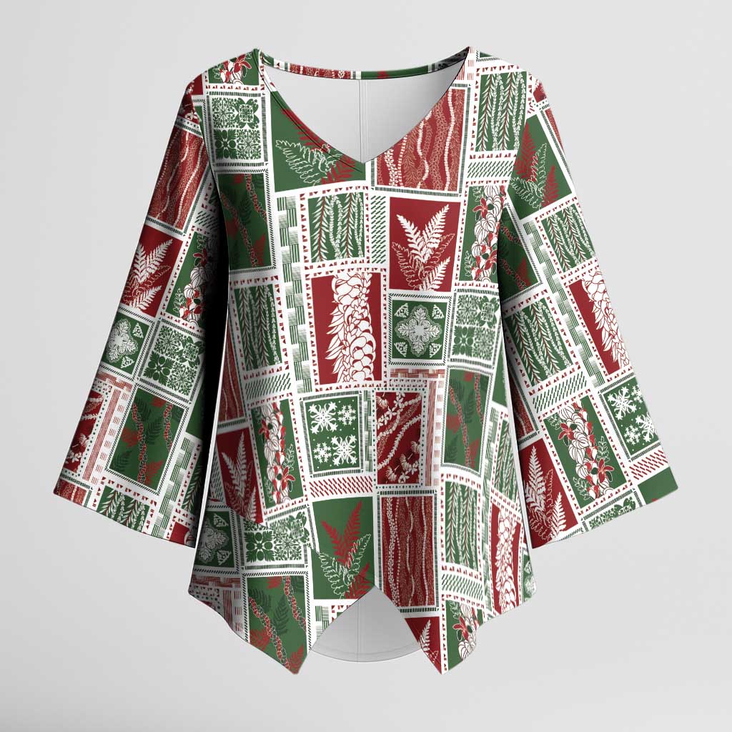 Mele Kalikimaka Hawaiian Quilt and Lei Patchwork Kimono Sleeve Blouse - Polynesian Pride