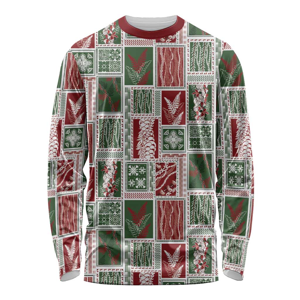 Mele Kalikimaka Hawaiian Quilt and Lei Patchwork Long Sleeve Shirt - Polynesian Pride