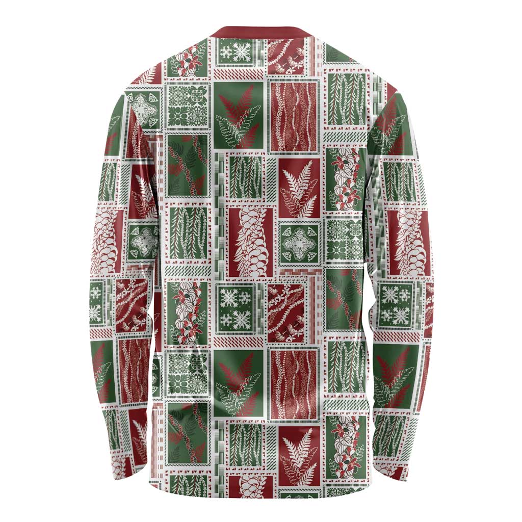 Mele Kalikimaka Hawaiian Quilt and Lei Patchwork Long Sleeve Shirt - Polynesian Pride