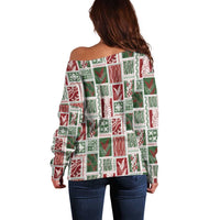 Mele Kalikimaka Hawaiian Quilt and Lei Patchwork Off Shoulder Sweater - Polynesian Pride