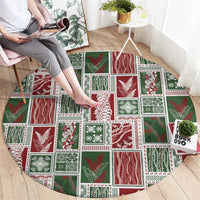 Mele Kalikimaka Hawaiian Quilt and Lei Patchwork Round Carpet - Polynesian Pride