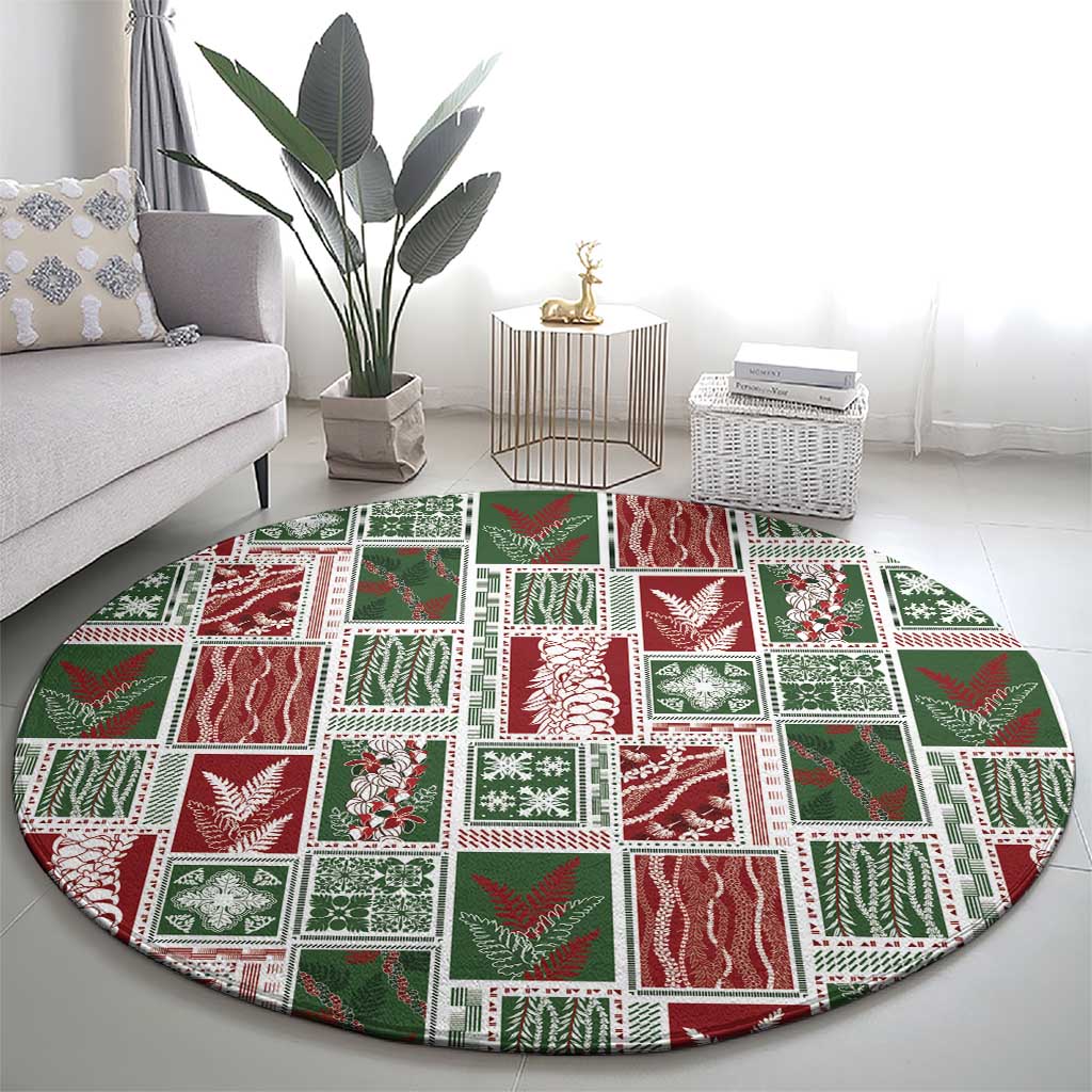 Mele Kalikimaka Hawaiian Quilt and Lei Patchwork Round Carpet - Polynesian Pride