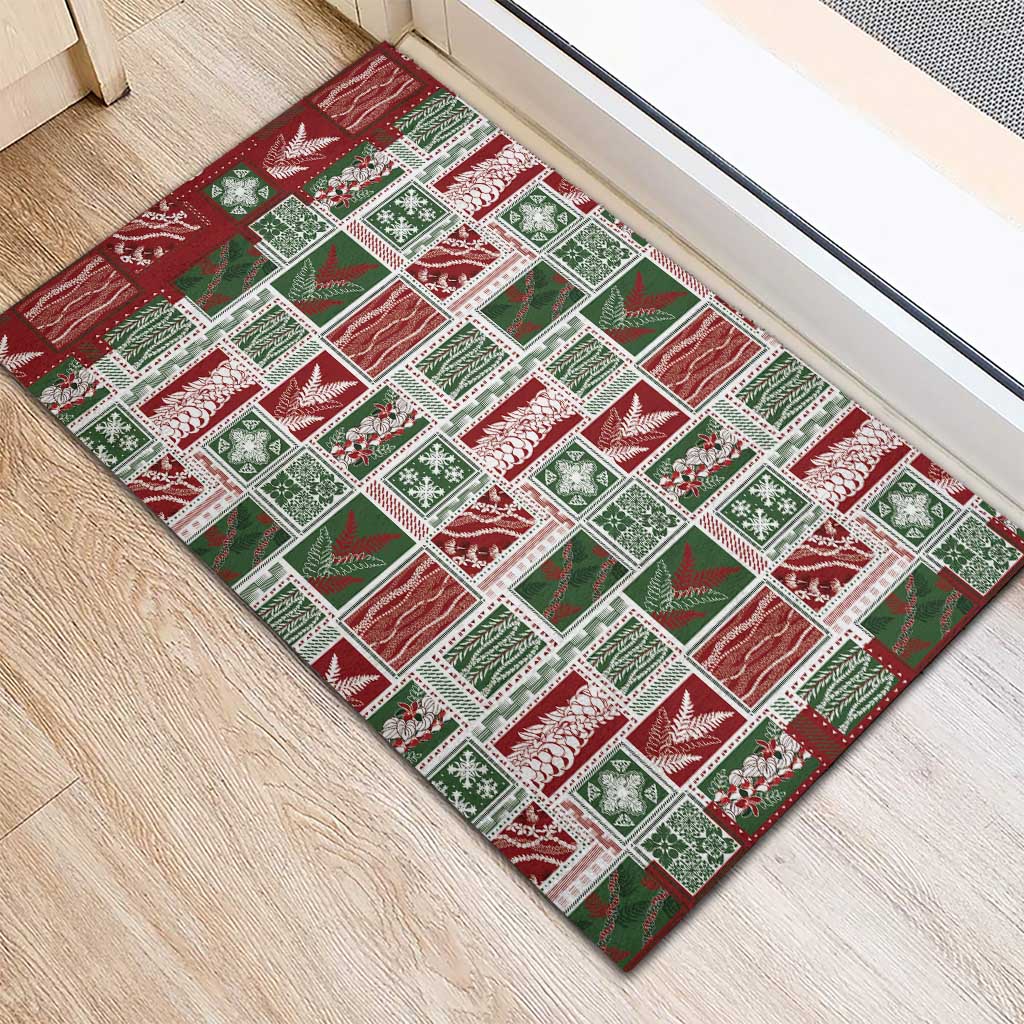 Mele Kalikimaka Hawaiian Quilt and Lei Patchwork Rubber Doormat - Polynesian Pride